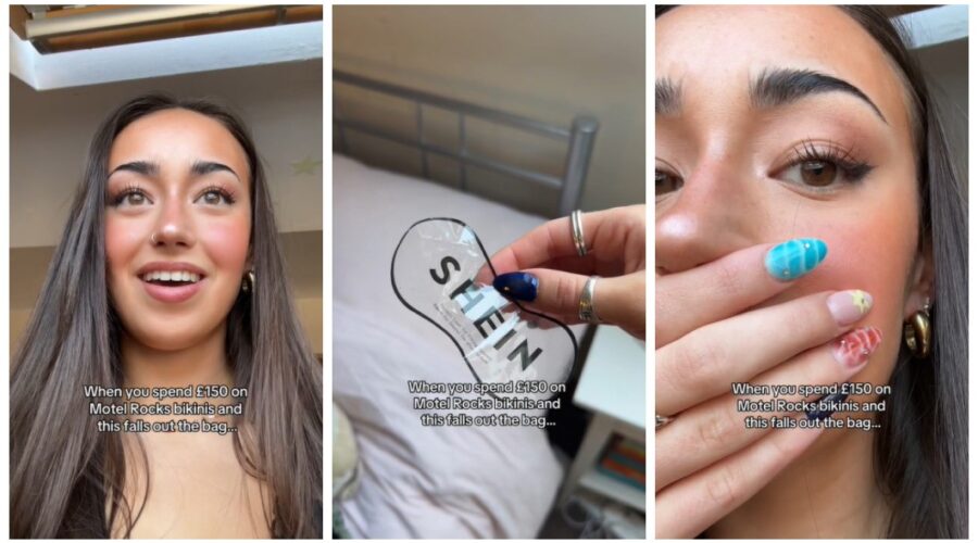 Cliente paga R$ 1 mil por biquínis e encontra adesivo da Shein no pacote: ‘Chocada’