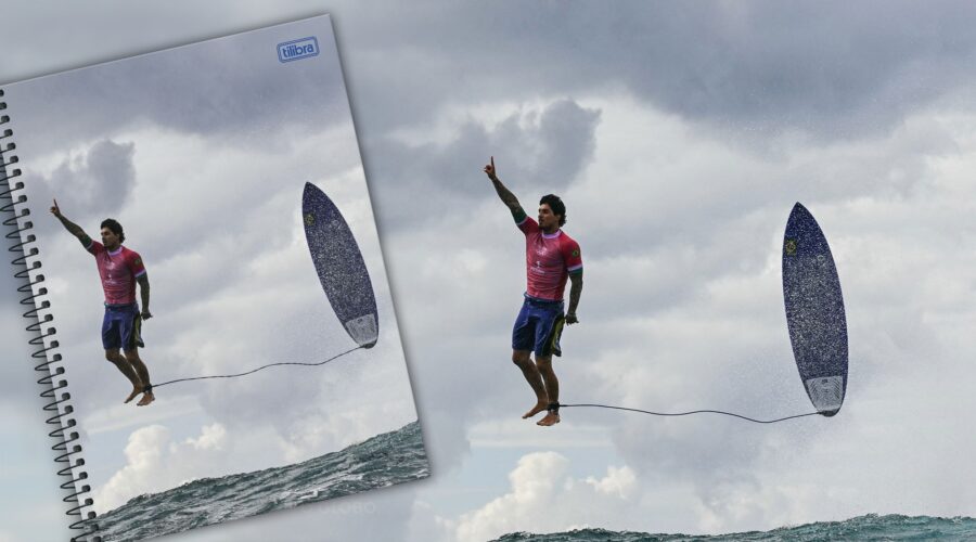 Icônica foto de Gabriel Medina vai estampar capa de cadernos