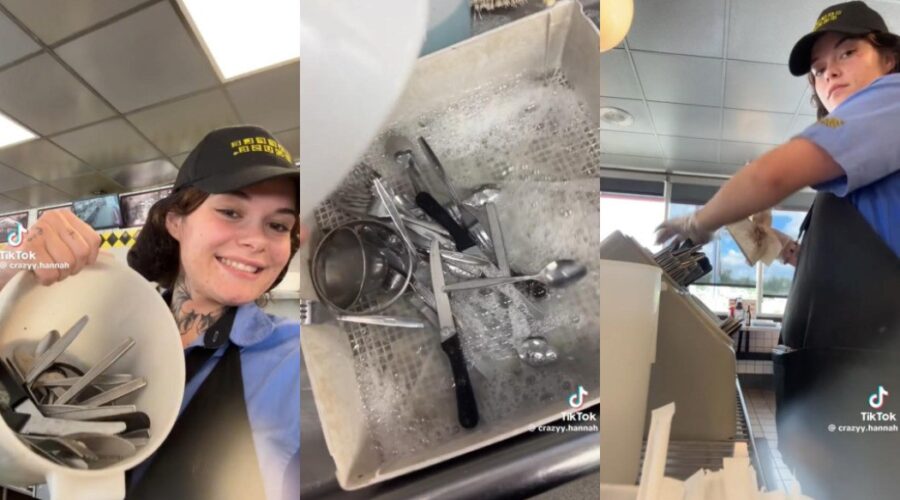 Funcionária viraliza com vídeo de limpeza de talheres em restaurante e divide opinões