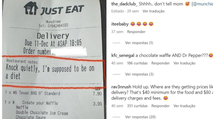 Restaurante mostra observação inusitada em pedido de delivery e viraliza: ‘Bata silenciosamente’