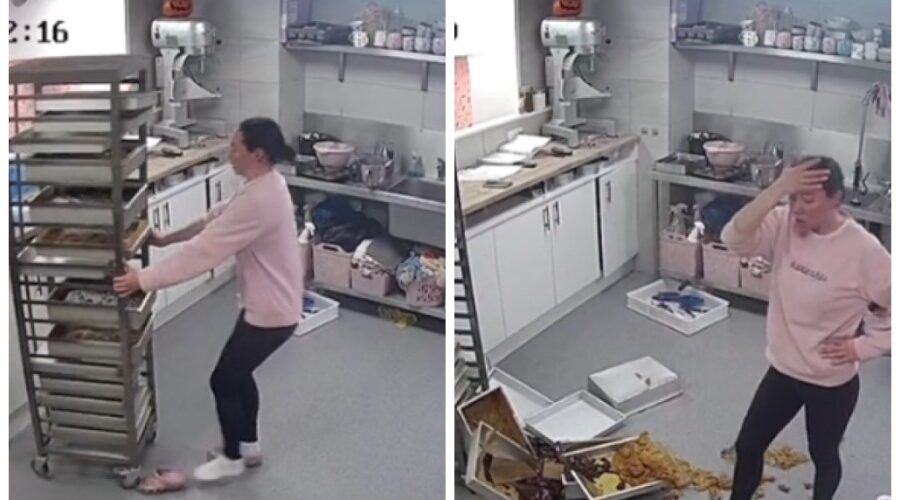 Confeiteira perde dia de trabalho após calçado Crocs prender em carrinho e derrubar sobremesas