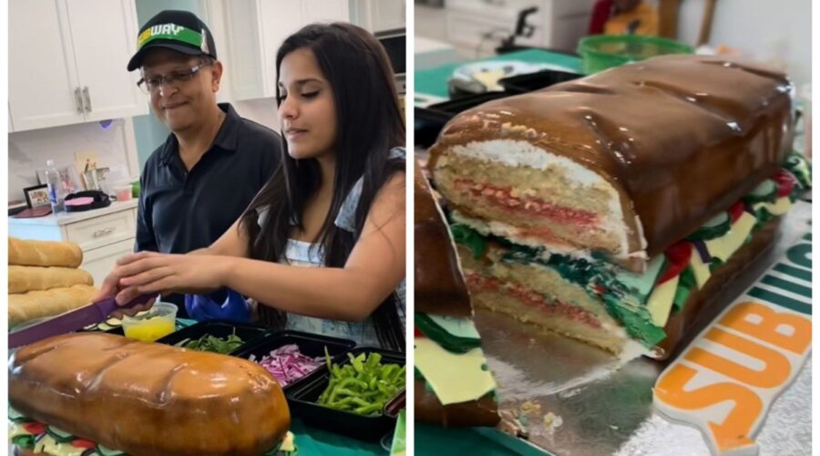 Jovem de 21 anos ganha festa temática do Subway e viraliza com bolo em formato de sanduíche