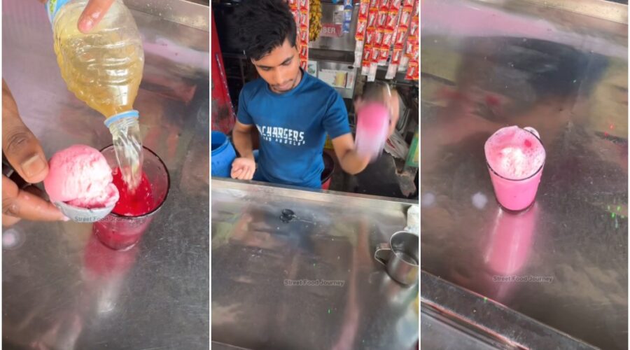 Vídeo de ambulante preparando bebida rosa na Índia com malabarismos viraliza