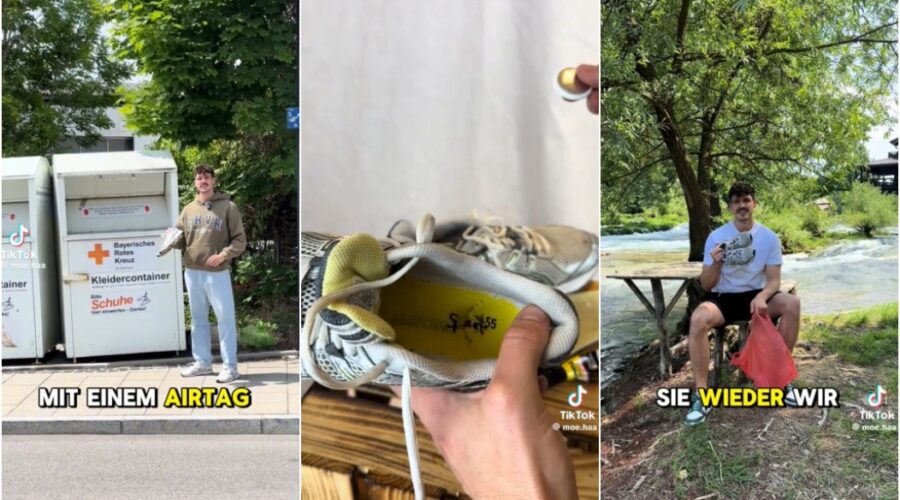 Tiktoker coloca rastreador em tênis doado e se surpreende com local em que ele vai parar